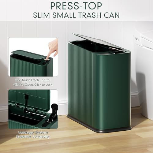 Bathroom Trash Can with Lid 13 Liter/ 3.5 Gallon Green Small Trash Can with Pop-Up Lid Bedroom Trash Can Small Garbage Can with 150 Counts Trash Bags for Small Bathroom Bedroom Office - color: Dark Green