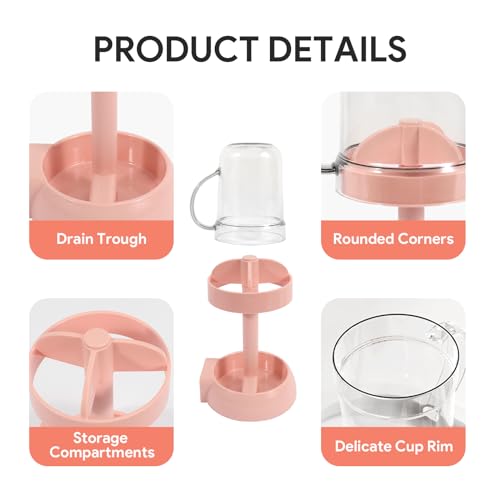 Toothbrush Holder with Cup Cover, 3 Slots Toothpaste Organizer Compatible with Electric Toothbrushes and Conventional Toothbrushes for Bathroom Pink - color: Pink