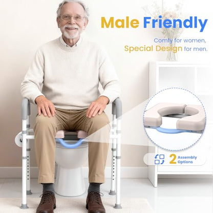 Male-Friendly Width & Height Adjustable Raised Toilet Seat With handles | Toilet Riser for Elderly, Handicap, Elevated, Fit Any Toilet, 400lbs - size: Regular
