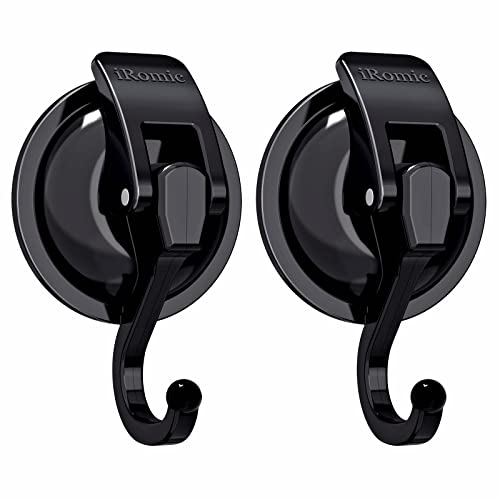 Heavy Duty Vacuum Suction Cup Hooks (2Pack) for Shower,Glass Window,Kitchen&Bathroom&Restroom Organization,Black. - color: Black
