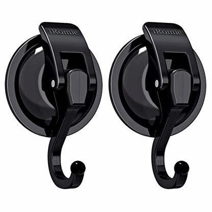 Heavy Duty Vacuum Suction Cup Hooks (2Pack) for Shower,Glass Window,Kitchen&Bathroom&Restroom Organization,Black. - color: Black