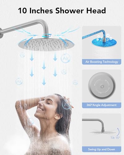 10" High-Pressure Rainfall Shower System with Handheld Spray, Wall Mount Bathroom Shower Faucet Set (Brushed Nickel) - color: Brushed Nickel, style: No Tub Spout