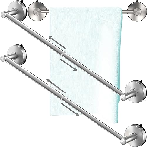 DGYB Adjustable Suction Cup Towel Bar for Bathroom 14 Inch ~ 27 Inch Set of 2 Brushed Nickel Towel Rack Stainless Steel Bath Towel Holder for Glass Shower Door - color: 14"~27" Towel Bar - 2pcs/Brushed Nickel