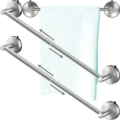 DGYB Adjustable Suction Cup Towel Bar for Bathroom 14 Inch ~ 27 Inch Set of 2 Brushed Nickel Towel Rack Stainless Steel Bath Towel Holder for Glass Shower Door - color: 14"~27" Towel Bar - 2pcs/Brushed Nickel