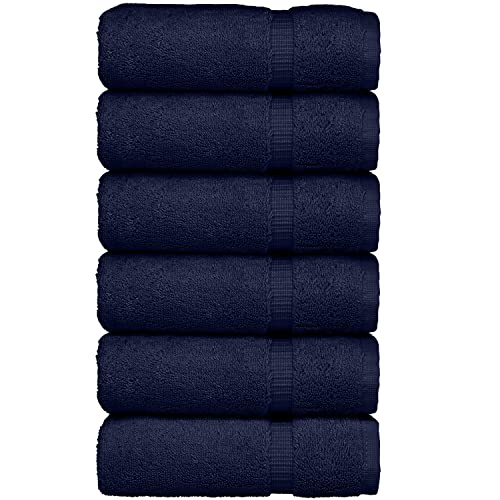 Luxury Hotel & Spa Towel Turkish Cotton Washcloths - Navy - Dobby Border - Set of 6 - color: Navy, size: 6-Piece Washcloth
