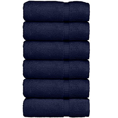 Luxury Hotel & Spa Towel Turkish Cotton Washcloths - Navy - Dobby Border - Set of 6 - color: Navy, size: 6-Piece Washcloth