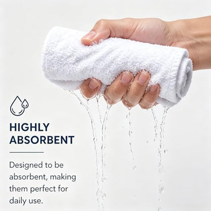 Washcloths, 18 Pack White 12x12 Inch Soft Absorbent Quick Dry Cotton Face Towels, Multipurpose Cloths for Bathroom, Gym, Household Cleaning