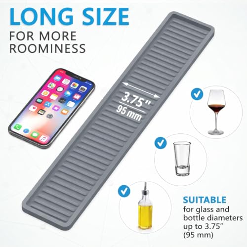 ZAPPOWARE Silicone Kitchen Sink Caddy Sponge Holder Gray - Bathroom Vanity Tray Organizer, Soap Tray for Dish Scrubber, Soap Dispenser (Gray, 17.7"x4.33") - size: 17.7"x4.33"