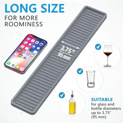 ZAPPOWARE Silicone Kitchen Sink Caddy Sponge Holder Gray - Bathroom Vanity Tray Organizer, Soap Tray for Dish Scrubber, Soap Dispenser (Gray, 17.7"x4.33") - size: 17.7"x4.33"