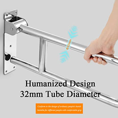 U-Shaped Polished Foldable Toilet Grab Bar,Matte Black Flip-Up Bathroom Handrail for Elderly Handicap Pregnant,Wall Mounted Barrier-Free Folding Shower Assist Aid (Brushed 60cm) - color: Brushed