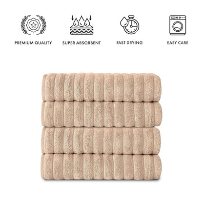 Classic Turkish Towels CTT Premium 4 Pack Bath Towels Set, Made with 100% Turkish Cotton, Spa & Hotel, Quick Drying Towels, Absorbent & Comfy | 27"x54" (Almond Beige) - color: Almond Beige, size: 4-Piece Bath Towel Set