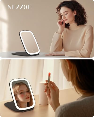 NEZZOE Rechargeable Travel Makeup Mirror with LED Light, 7x5 Inch, Black - color: 7"x5"-black