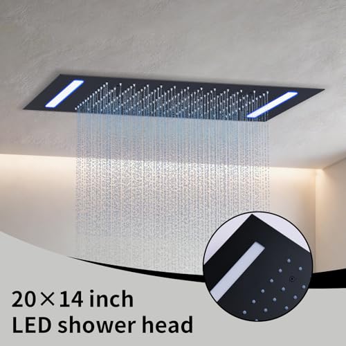 AYIVG Ceiling Mount 20x14 Inch Rainfall Shower System With 6 On Off Body Jets 3 Way Diverter Shower Faucet And Handheld Shower Heads Temperature Display Set (Matte Black) - color: Matte Black