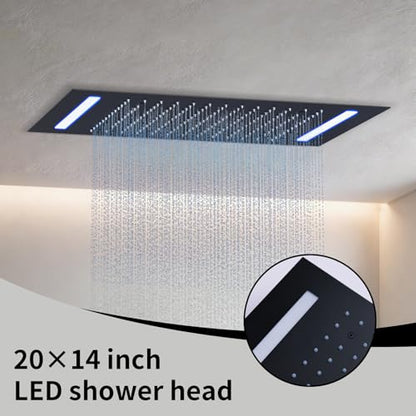 AYIVG Ceiling Mount 20x14 Inch Rainfall Shower System With 6 On Off Body Jets 3 Way Diverter Shower Faucet And Handheld Shower Heads Temperature Display Set (Matte Black) - color: Matte Black