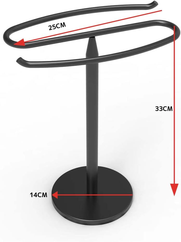 Matte Black S-Shape Towel Holder Stand Heavy Base Jewelry Stand | Freestanding towel rack for bathroom, kitchen, vanity. Can be used in bathrooms, kitchens, bedrooms