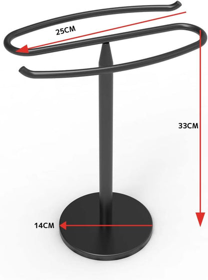 Matte Black S-Shape Towel Holder Stand Heavy Base Jewelry Stand | Freestanding towel rack for bathroom, kitchen, vanity. Can be used in bathrooms, kitchens, bedrooms