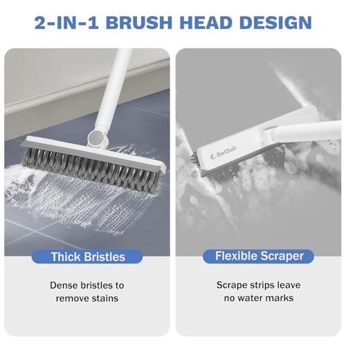 SetSail Grout Cleaner Brush with Long Handle, V-Shaped Floor Scrub Brush | Swivel Grout Brush Stiff Bristle Floor Grout Scrubber for Bathroom, Tile Line, Crevice, Kitchen, Wall, Deck, Garage - color: Grey White