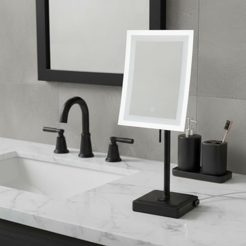 JERDON Lighted Makeup Mirror with 5X Magnification - Black - JRT910BKL | 6.5" x 9" Rectangular Frame, LED Lighting, 17" Tall - color: Black