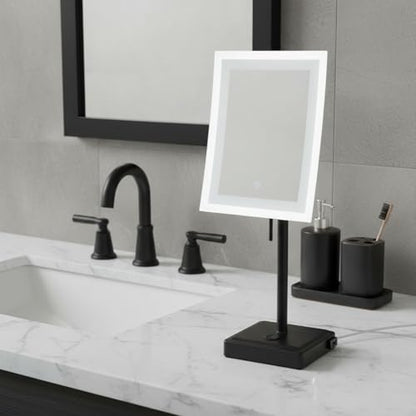 JERDON Lighted Makeup Mirror with 5X Magnification - Black - JRT910BKL | 6.5" x 9" Rectangular Frame, LED Lighting, 17" Tall - color: Black