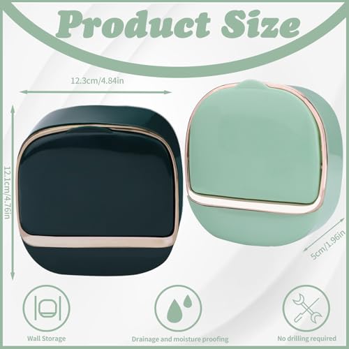 ASTIMESA 2 Packs Waterproof Wall-Mounted Soap Dishes Box, Adhesive Plastic Soap Holder with Drain Lid Tray for Bar Bathroom Shower Keep Dry Flip Self Draining Light Green & Dark Blue - color: Light Green & Dark Blue