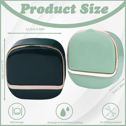 ASTIMESA 2 Packs Waterproof Wall-Mounted Soap Dishes Box, Adhesive Plastic Soap Holder with Drain Lid Tray for Bar Bathroom Shower Keep Dry Flip Self Draining Light Green & Dark Blue - color: Light Green & Dark Blue