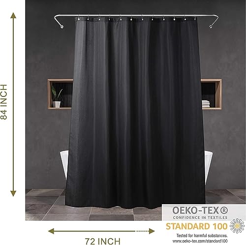 Black Shower Curtain for Bathroom: Water Repellent Quick Dry - 84"Lx72"W | Striped Textured Linen Style 84 IN Extra Long Polyester Fabric Bath Curtain, Simple Elegant Lightweight Washable Semi-Sheer - color: Black, size: 72"W x 84"L (Pack of 1)