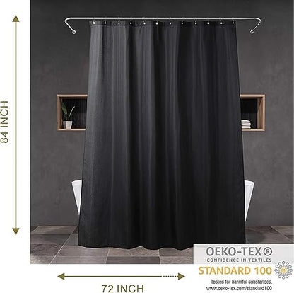 Black Shower Curtain for Bathroom: Water Repellent Quick Dry - 84"Lx72"W | Striped Textured Linen Style 84 IN Extra Long Polyester Fabric Bath Curtain, Simple Elegant Lightweight Washable Semi-Sheer - color: Black, size: 72"W x 84"L (Pack of 1)