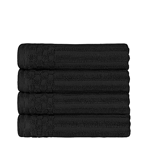Superior Cotton 4-Piece Solid and Ribbed Hand Towel Set, Hand Towels- 16" x 28", Black - color: Black, size: Hand Towel 4-Pack