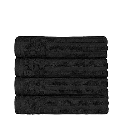 Superior Cotton 4-Piece Solid and Ribbed Hand Towel Set, Hand Towels- 16" x 28", Black - color: Black, size: Hand Towel 4-Pack