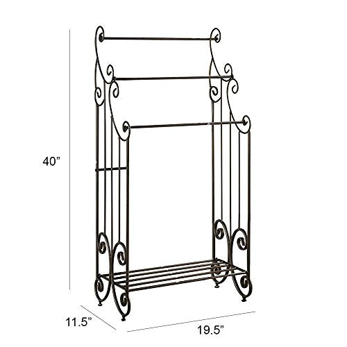 Kings Brand Furniture Pewter Metal Towel Racks for Bathroom with Shelf - 3 Long, Sturdy, Versatile & Modern Towel Rack with Storage Shelf Perfect for Laundry Room, Kitchen Area & Bathroom Towel Rack