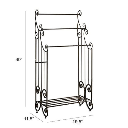 Kings Brand Furniture Pewter Metal Towel Racks for Bathroom with Shelf - 3 Long, Sturdy, Versatile & Modern Towel Rack with Storage Shelf Perfect for Laundry Room, Kitchen Area & Bathroom Towel Rack
