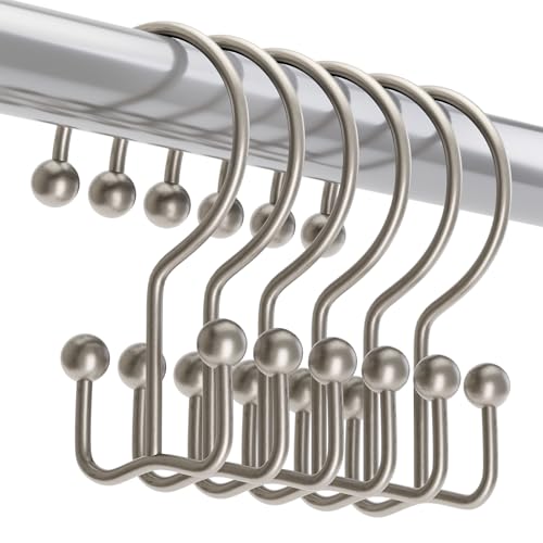 Titanker Shower Curtain Hooks Rings, Rust Resistant Metal Minimalist Simple Double Glide Shower Hooks Rings for Bathroom Shower Rods Curtains, Set of 12 Hooks - Matte Nickel - color: Matte Nickel, style: Minimalist