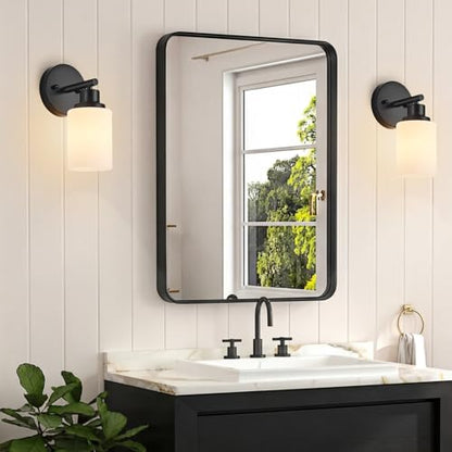 2-Pack, 1-Light Vanity Lights, Matte Black Bathroom Light Fixture with Textured Milky White Glass Shade, E26 Modern Vanity Lighting Fixture for Bathroom Wall Sconce - color: Black, size: 4.7 Inch : 1-Light