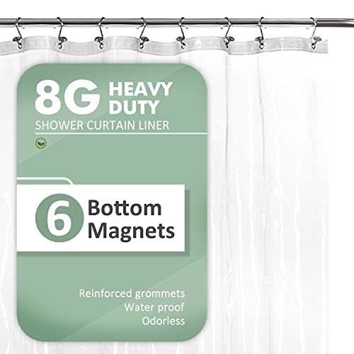 Barossa Design Heavy Duty Shower Curtain Liner with 6 Magnets, Clear, 72x72 | 8G Thick PEVA, 6 Bottom Magnets, Waterproof Vinyl & See Through, Metal Grommets, Heavy Plastic Shower Curtain for Bathroom - color: 1b. Clear-heavy, size: 72"W x 72"L (Pack of 1
