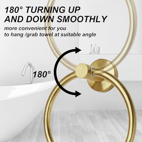 Brushed Gold Towel Ring, 2 Pack, Stainless Steel | Hand Towel Holder, Modern Rack Hanger, Round, Bathroom Wall Mounted - color: Brushed Gold, size: 2 Pack