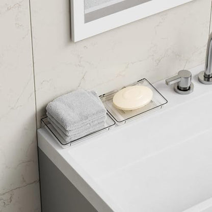 SUOXING 2 Pcs Soap Dish Holder for Shower Suction Cup Wall Mounted Self Draining NO-Drilling Removable Sponge & Bar Soap Holder,Shower Soap Rack & Shelf for Bathroom Bathtub Kitchen Sink,Plastic,Clear - color: Clear