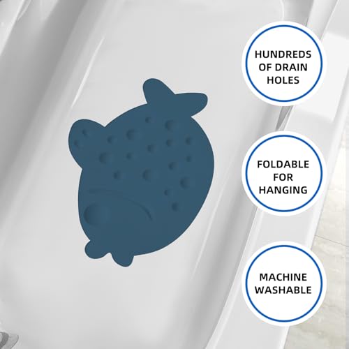 Non-Slip Bathtub Mat ZHICHENG Soft Rubber Bathroom Bathmat with Strong Suction Cups (Blue) - color: Blue