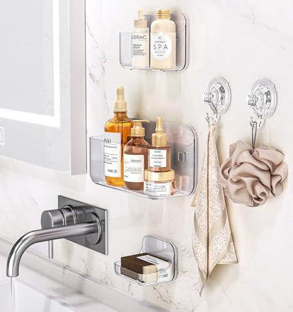 Shower Shelves 5 Pack Clear Acrylic Bathroom Organizer Caddy | Large Capacity, Adhesive Shower Caddy with Soap Holder and Hooks, Waterproof and Rustproof, Multiple Drainage Holes - color: Clear-5 Pack Set