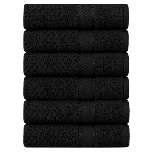 Ample Decor 100% Cotton Hand Towels 18x28 Inches, Popcorn Textured, Soft & Absorbent, Quick Dry, Set of 6, Black - color: Black, size: Pack of 6