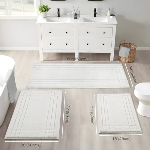 Gray Bathroom Runner Rugs, Non-Slip Extra Long Bath Mat | Extra Long Bath Rug, Machine Washable Large Bath Mats for Tub and Shower, Plush Shaggy Runner, 24x60" - color: White, size: 2' x 5' (Rectangular)
