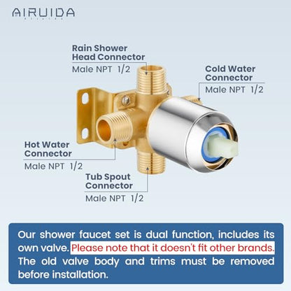 Airuida 6 Inch Shower Faucet Set,Bathtub Faucet Kit,Chrome Polish | Shower Tub Faucet Set,Male Threads Rough-In Valve,Square Head Shower System - color: Chrome, size: 6 Inch