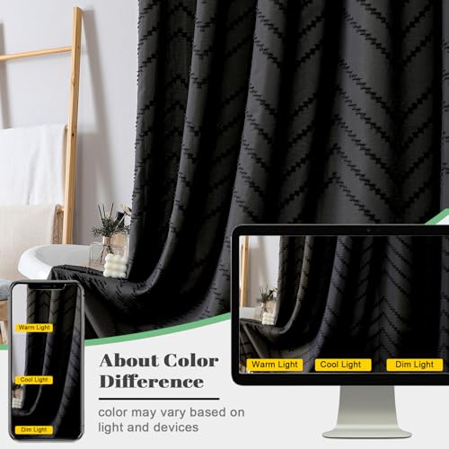 Black Fabric Shower Curtain, Boho Shower Curtains for Bathroom Chic Tufted Chevron Striped Textured with Tassel, Soft Hotel Style Farmhouse, Machine Washable, 72x78, Black - color: Black, size: 72"W x 78"L (Pack of 1)