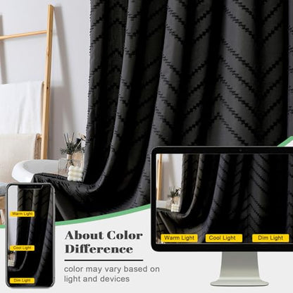 Black Fabric Shower Curtain, Boho Shower Curtains for Bathroom Chic Tufted Chevron Striped Textured with Tassel, Soft Hotel Style Farmhouse, Machine Washable, 72x78, Black - color: Black, size: 72"W x 78"L (Pack of 1)