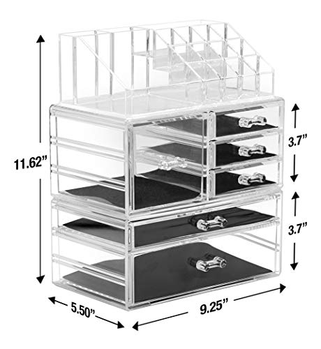 Sorbus Large Clear Makeup Organizer - Detachable 3-Piece Jewelry & Make Up Organizers and Storage Set - Spacious Cosmetic Display Tower - Makeup Organizer for Vanity, Bathroom, Dresser & Countertop - style: Modular Case