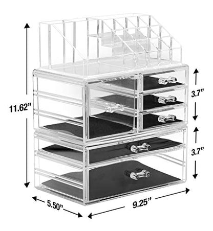 Sorbus Large Clear Makeup Organizer - Detachable 3-Piece Jewelry & Make Up Organizers and Storage Set - Spacious Cosmetic Display Tower - Makeup Organizer for Vanity, Bathroom, Dresser & Countertop - style: Modular Case