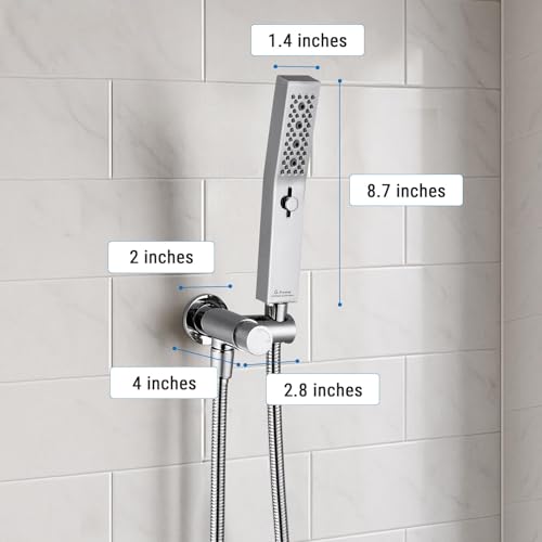 G-Promise All Metal 3-Function Handheld Shower Wand | Built to Last, Easy Install, with On/Off Switch Holder, Extra Long Hose, Modern Upgrade - color: Chrome, style: Square