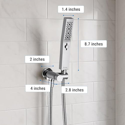 G-Promise All Metal 3-Function Handheld Shower Wand | Built to Last, Easy Install, with On/Off Switch Holder, Extra Long Hose, Modern Upgrade - color: Chrome, style: Square