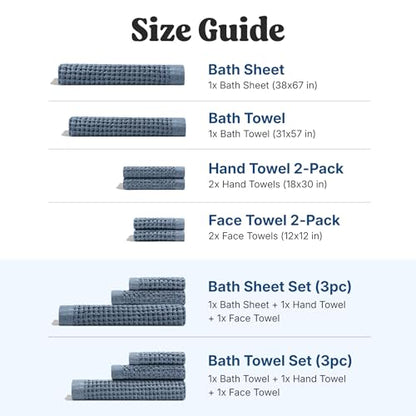 ONSEN Supima® Waffle Bath Towel Set, Quick Dry Lint Free 100% USA Cotton, Bath Hand and Face Towel Bundle, 3 Piece (Denim Blue, Bath Towel Set) - color: Denim Blue, size: Bath Towel Set
