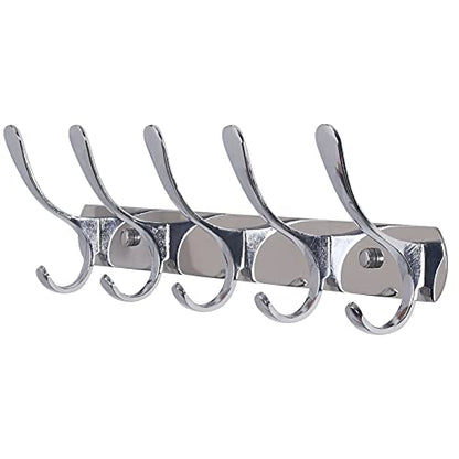 SKOLOO Modern Metal Wall Coat Rack with 5 Hooks, Sturdy Wall Hook Rack for Hanging Jacket, Clothes, Hat, Silver - color: Silver