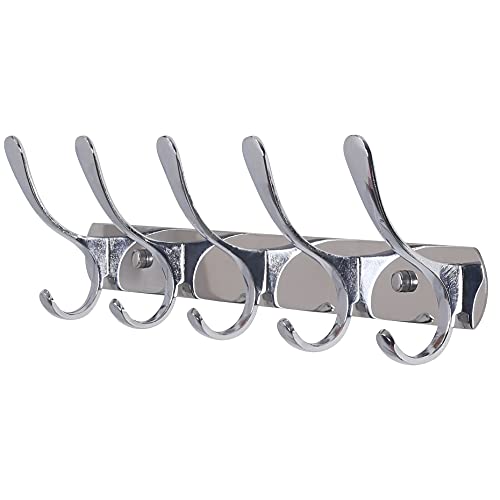 SKOLOO Modern Metal Wall Coat Rack with 5 Hooks, Sturdy Wall Hook Rack for Hanging Jacket, Clothes, Hat, Silver - color: Silver